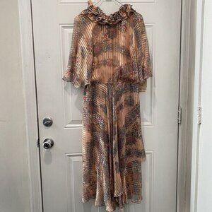 The Silk Farm Icinoo Vintage 100% Silk Dress Womens 10 Purple Paisley Sheer 70s